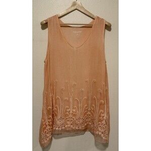 Soft Surroundings Silk Peach Blouse Tank With Embellishments Size Large Fairy